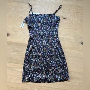 Aritzia Floral Slip Dress in Black with Pink and Green Accents